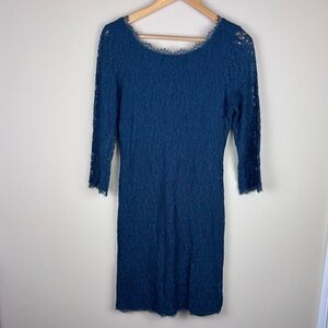 Babaton Aritzia Rafael 3/4 Sleeve Teal Lace‎ Sheath Dress Size 10 Wedding Guest